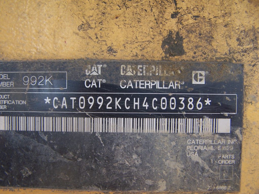 2010 CAT 992K Wheel Loader plate