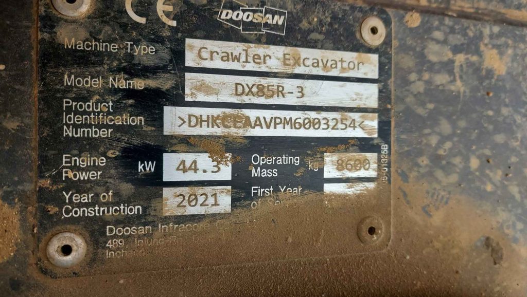 2021 Doosan DX85R Plate