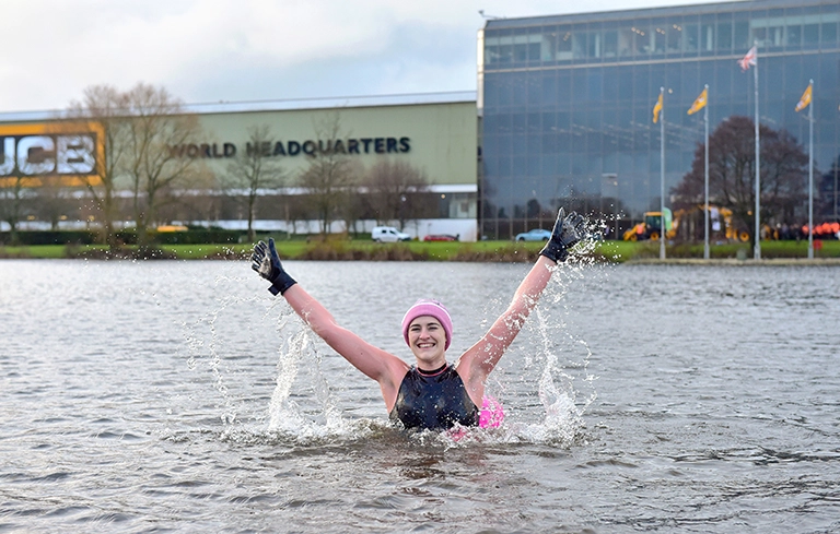 JCB Employee's Fundraising Plunge to raise vital funds for the NSPCC.