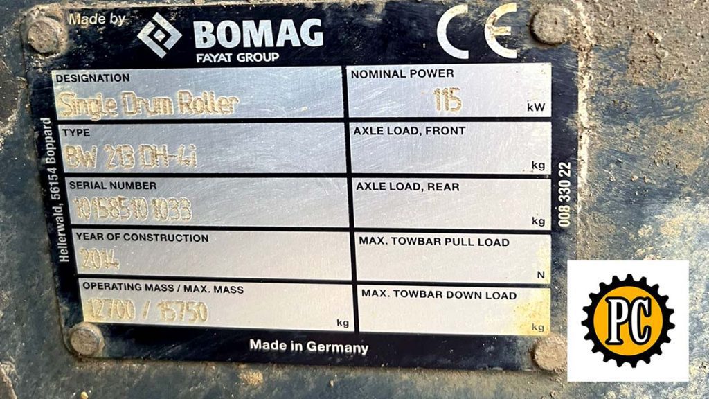 2014 Bomag 213 DH-4i plate view