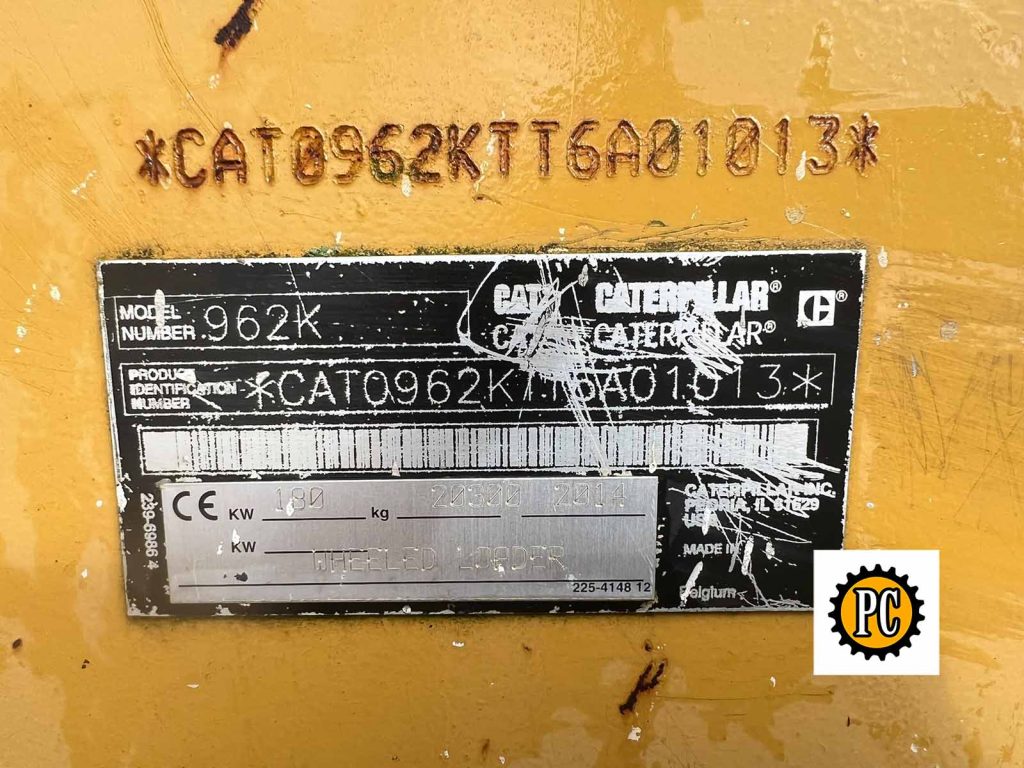 2014 Caterpillar 962K Wheeled-Loader plate.